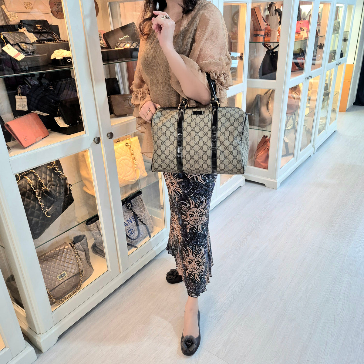 Gucci GG Joy Canvas Boston Bag Ghw (Beige/Brown)