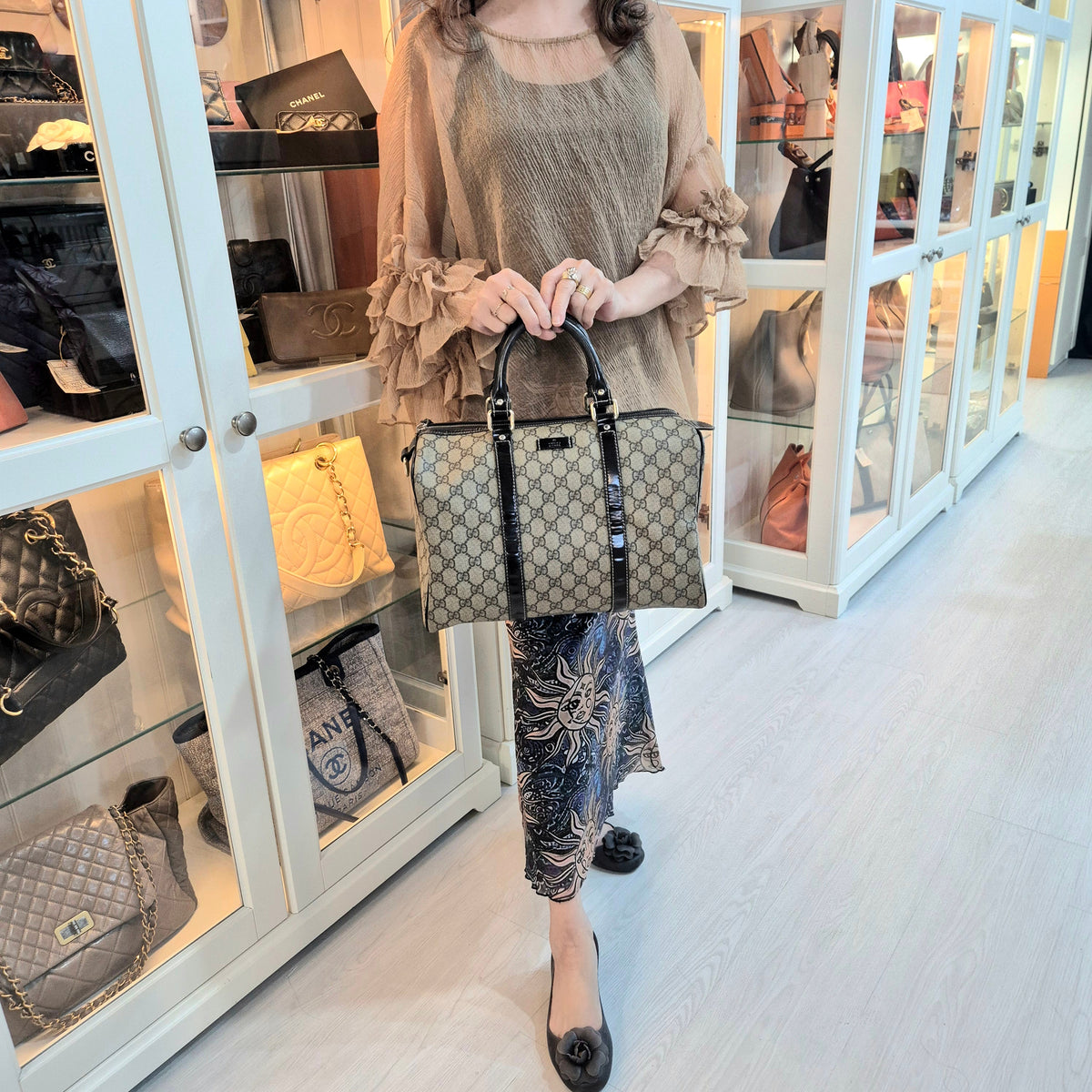 Gucci GG Joy Canvas Boston Bag Ghw (Beige/Brown)