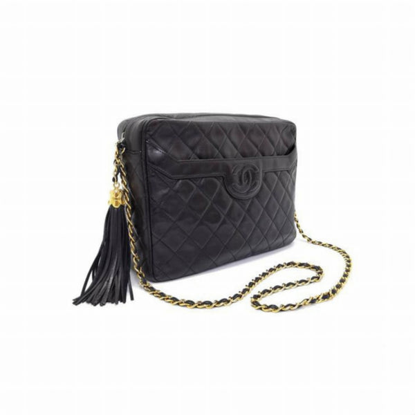 Chanel Vintage Camera Bag Lambskin With Tassle Ghw (Black)