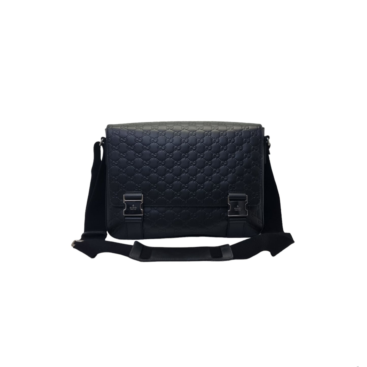 Gucci Signature Leather Messenger Bag Shw (Black)
