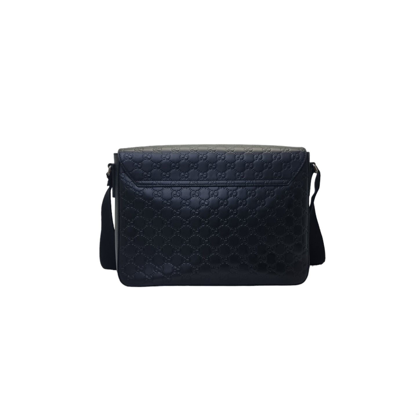 Gucci Signature Leather Messenger Bag Shw (Black)