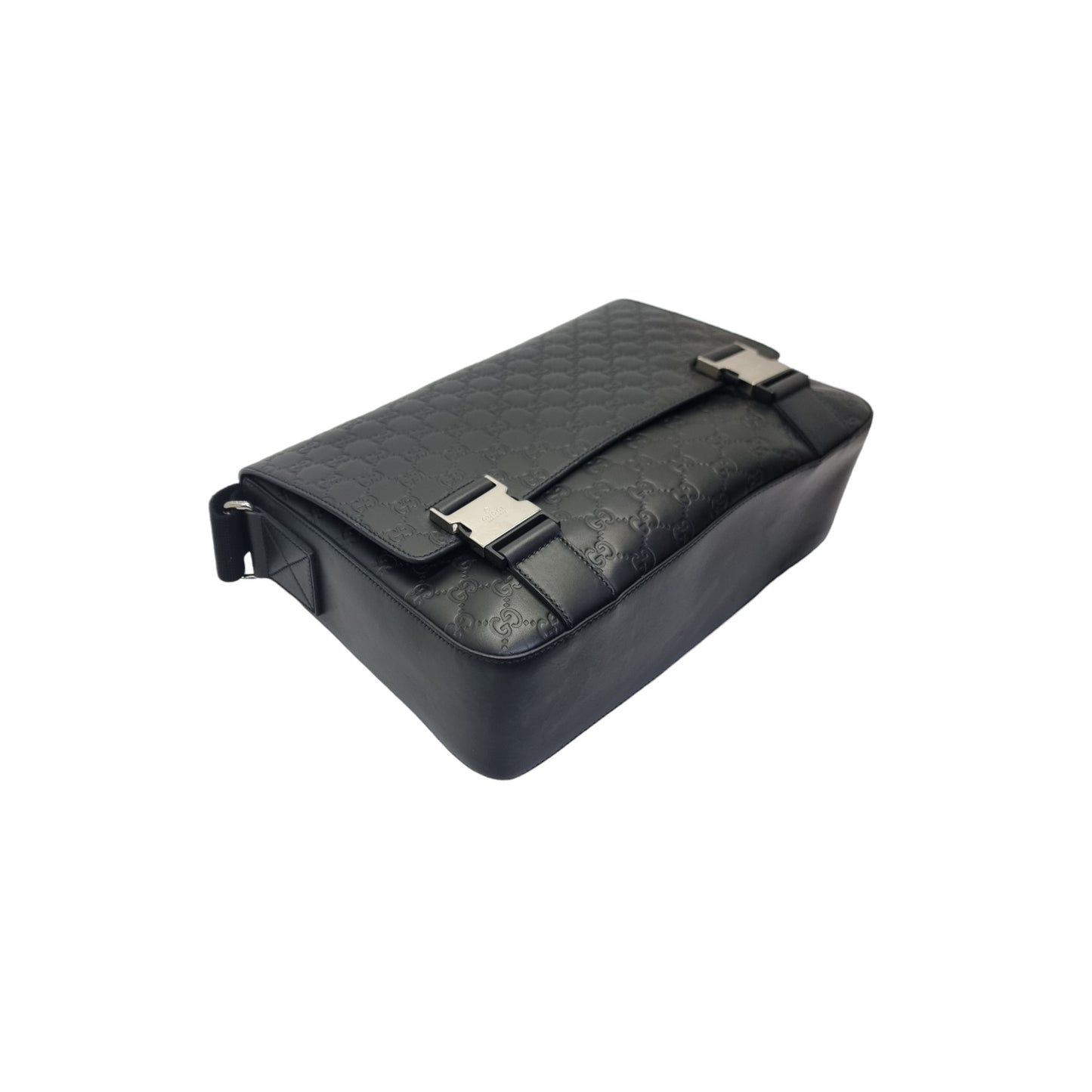 Gucci Signature Leather Messenger Bag Shw (Black)