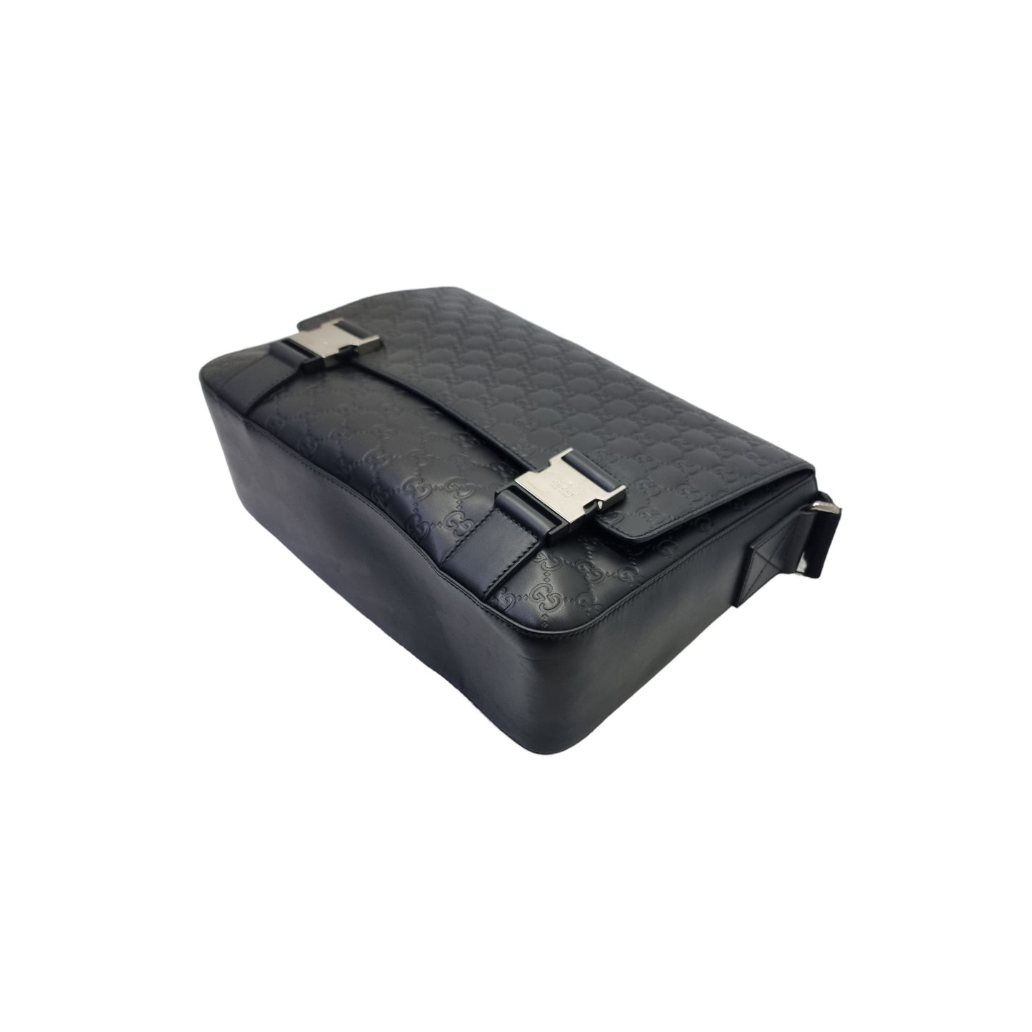 Gucci Signature Leather Messenger Bag Shw (Black)
