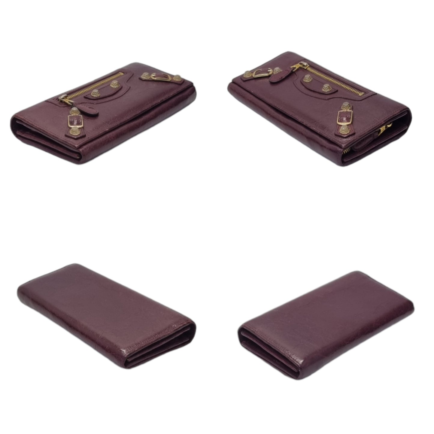 Balenciaga Bifold Continental Leather Long Wallet (Burgundy)