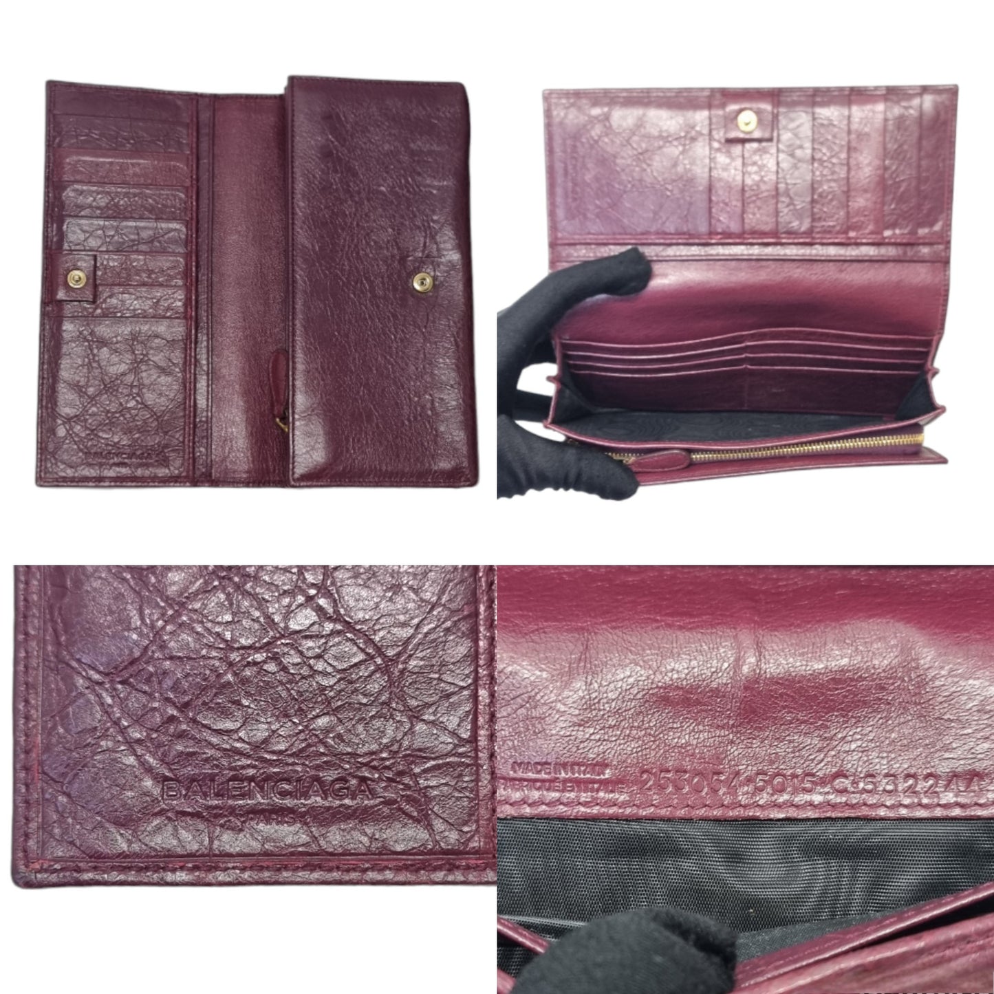 Balenciaga Bifold Continental Leather Long Wallet (Burgundy)