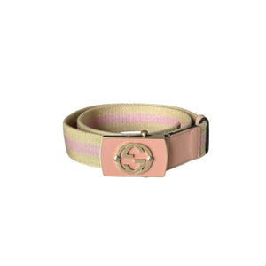 Gucci Vintage Interlocking Canvas Belt Ghw (Beige/Pink)