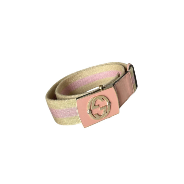 Gucci Vintage Interlocking Canvas Belt Ghw (Beige/Pink)