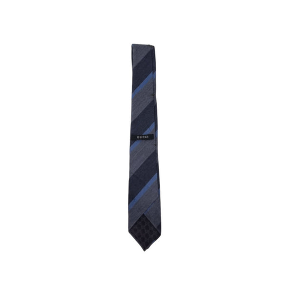 Gucci Lana Wool & Silk Stripe Tie ( Blue/Grey)