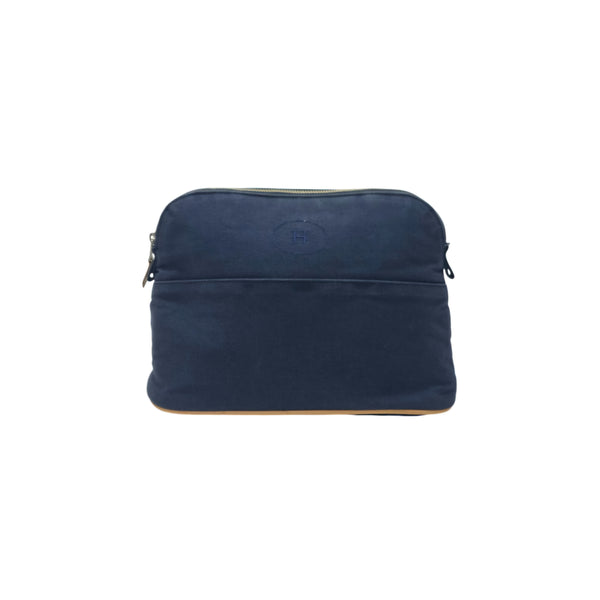 Hermes Canvas Bolide Case Meduim Shw (Navy Blue)