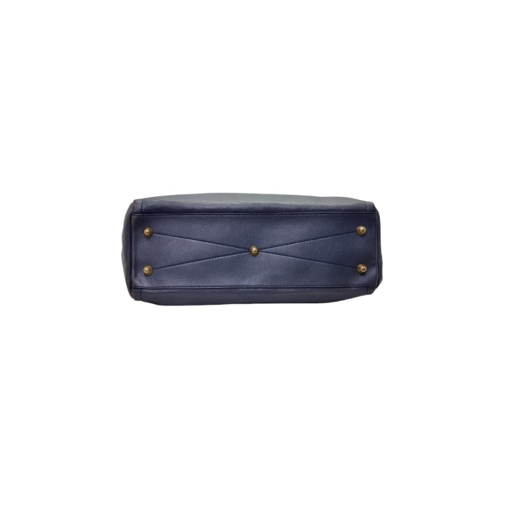 YSL Schwarz Leather Document Bag Ghw (Navy Blue)