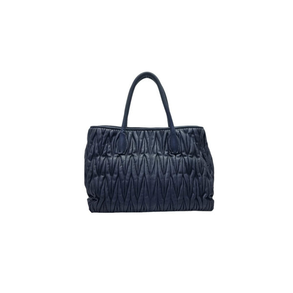 Miu Miu Matelasse Leather Tote Bag Ghw (Navy Blue)