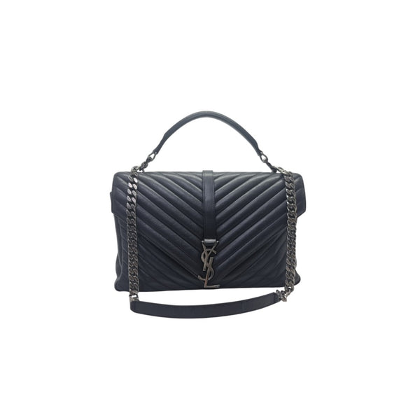 YSL College Large Chevron Quilted Leather Shw (Black)