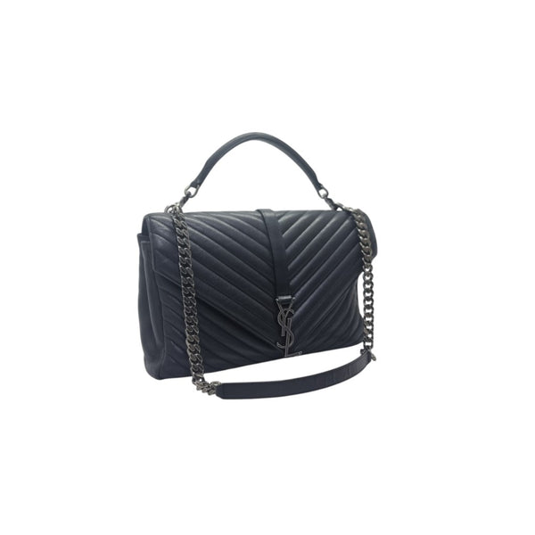 YSL College Large Chevron Quilted Leather Shw (Black)