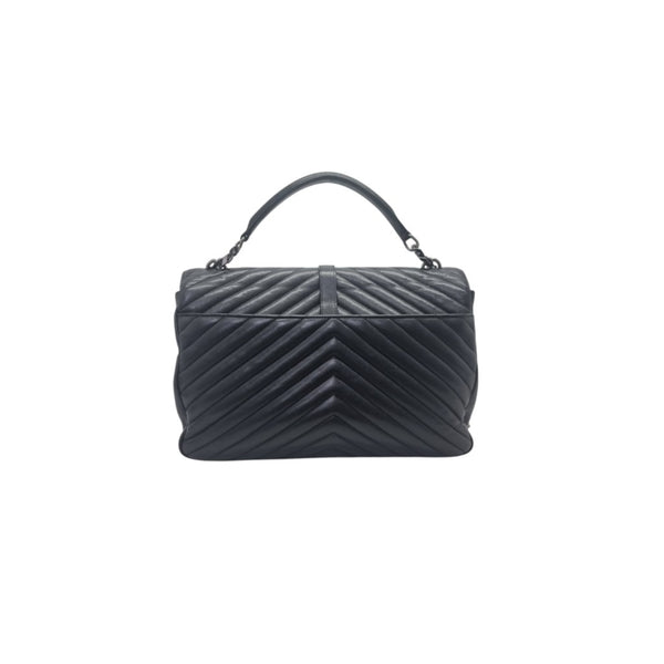 YSL College Large Chevron Quilted Leather Shw (Black)