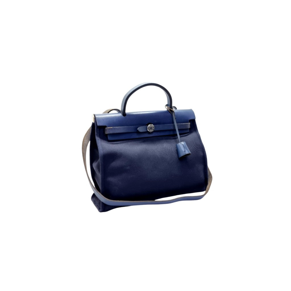 Hermes Herbag Pm 31 (2 in 1) Palladium Plated Hw (Dark Blue/Beige)
