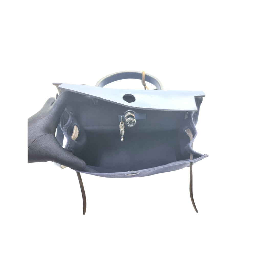Hermes Herbag Pm 31 (2 in 1) Palladium Plated Hw (Dark Blue/Beige)