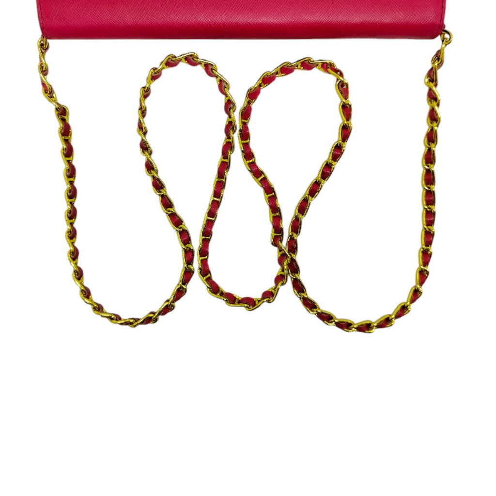 Prada 1M1290 Wallet On Chain Saffiano Leather Ghw (Pink)