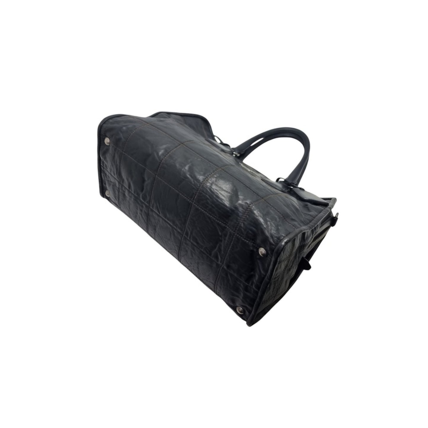 Prada BR3107 Vintage Bauletto Double Stitch Leather Tote Bag Shw (Black)