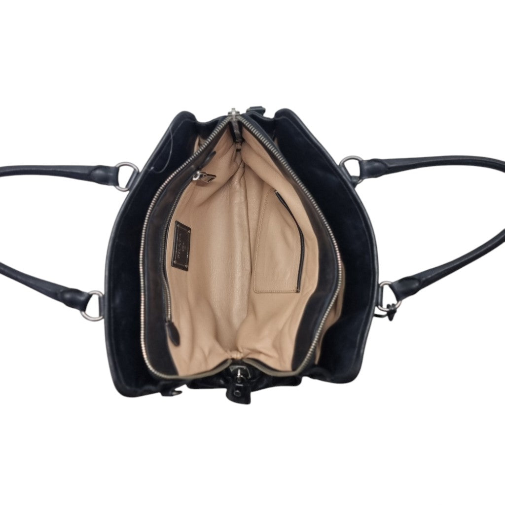 Prada BR3107 Vintage Bauletto Double Stitch Leather Tote Bag Shw (Black)