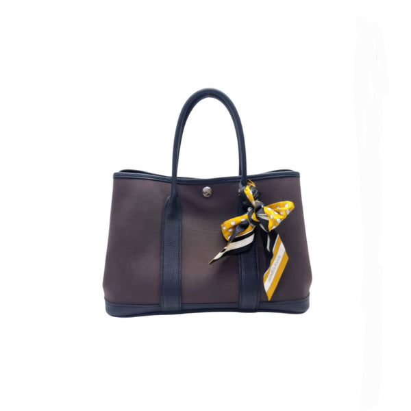 Hermes Garden Party 30 Canvas Palladium Hw (Bordeaux/Black)