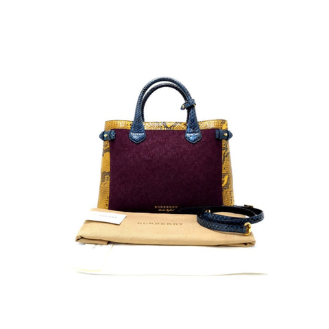 Burberry Python Grainy Leather House Check Banner ElderberryTote Ghw (Mahogany/Purple/Yellow/Blue)