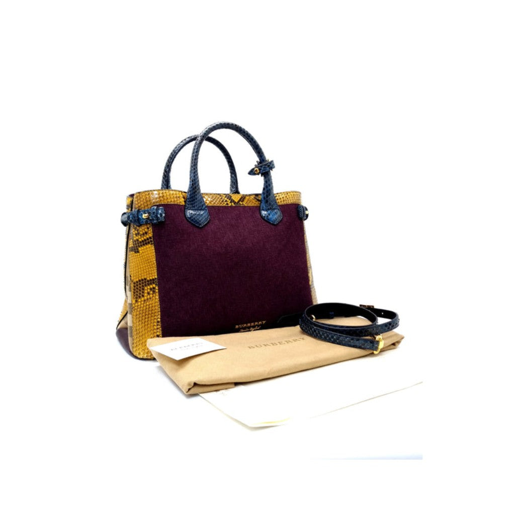 Burberry Python Grainy Leather Hse Chk Banner ElderberryTote Ghw (Mahogany/Purple/Yellow/Blue)