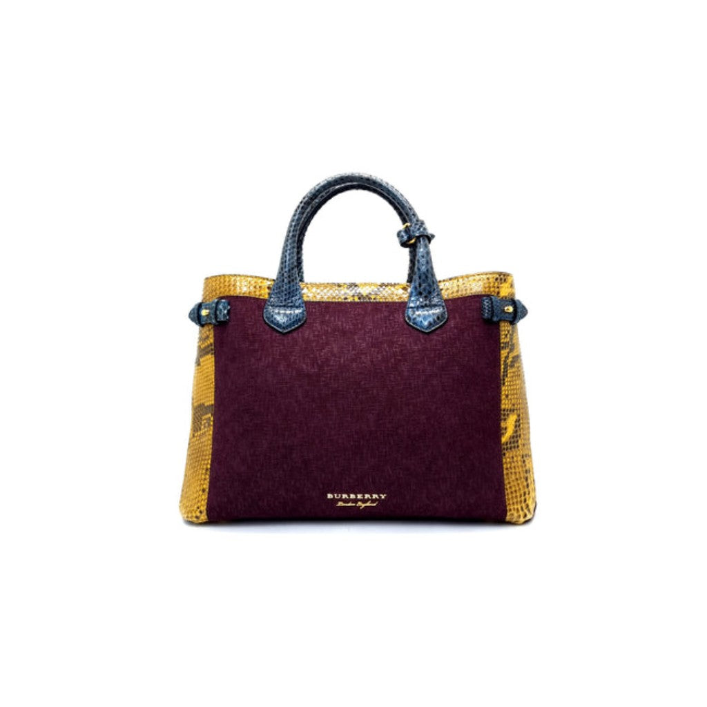 Burberry Python Grainy Leather Hse Chk Banner ElderberryTote Ghw (Mahogany/Purple/Yellow/Blue)