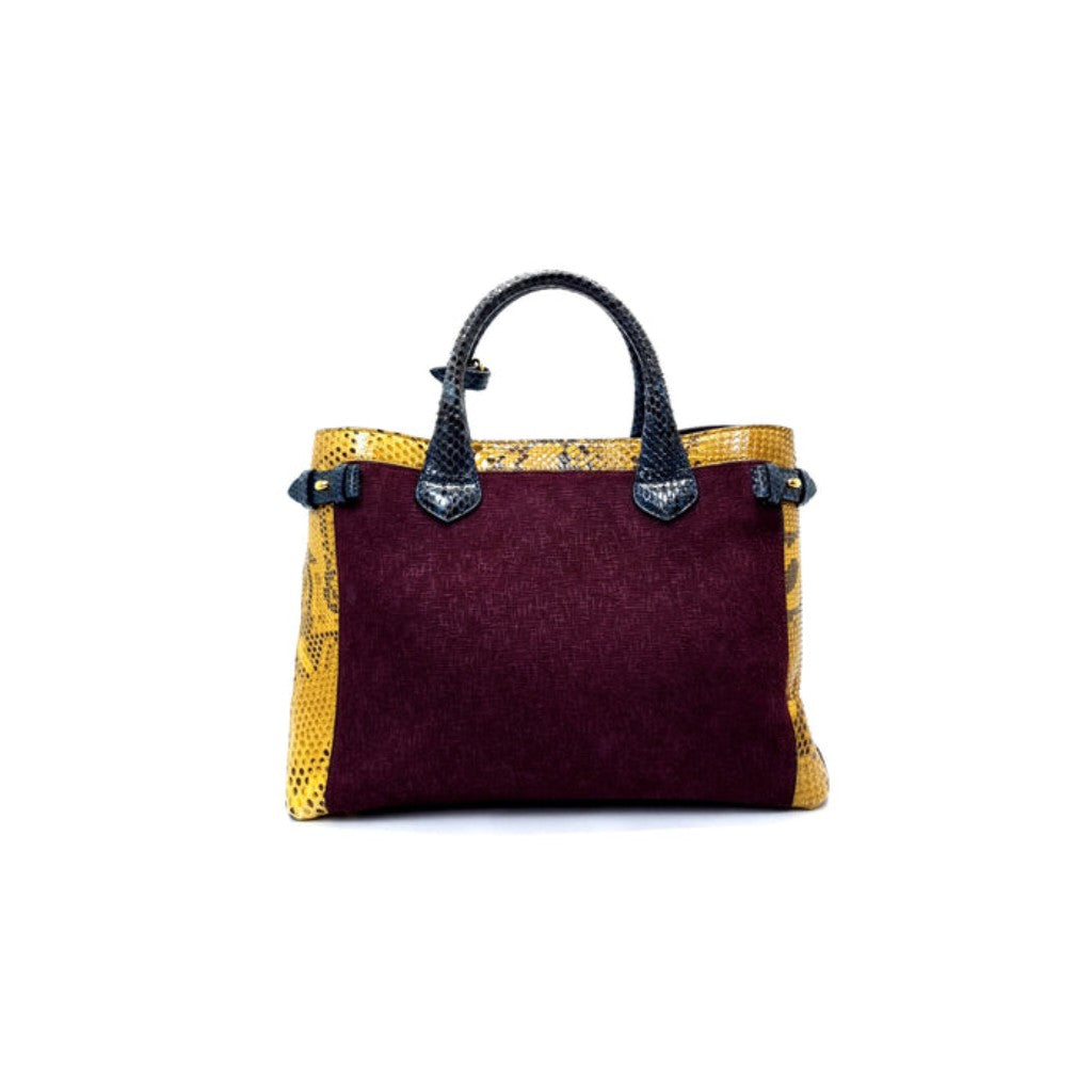 Burberry Python Grainy Leather Hse Chk Banner ElderberryTote Ghw (Mahogany/Purple/Yellow/Blue)