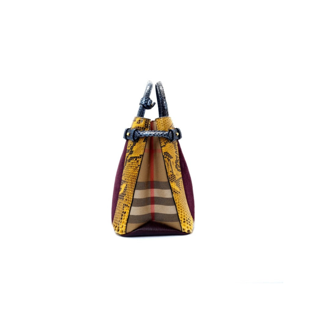 Burberry Python Grainy Leather Hse Chk Banner ElderberryTote Ghw (Mahogany/Purple/Yellow/Blue)