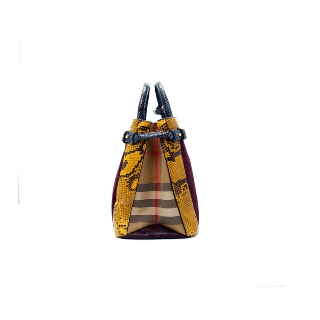 Burberry Python Grainy Leather Hse Chk Banner ElderberryTote Ghw (Mahogany/Purple/Yellow/Blue)