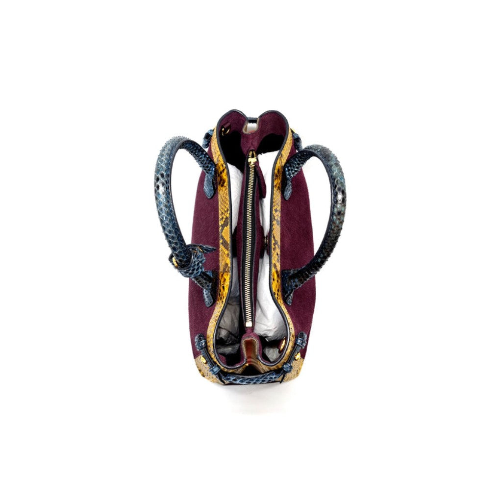 Burberry Python Grainy Leather Hse Chk Banner ElderberryTote Ghw (Mahogany/Purple/Yellow/Blue)