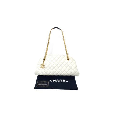 Chanel Mademoiselle Medium Bowling Calf Leather Bag Ghw (White)