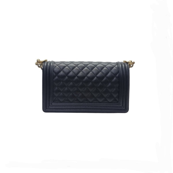 Chanel Boy Old Medium Lambskin Antique Gold Hw (Black)