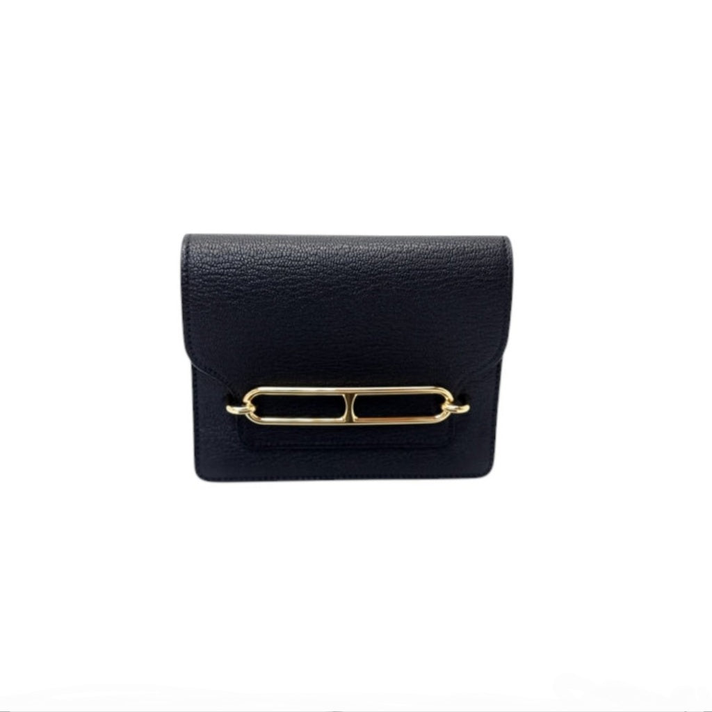 Hermes Roulis Slim Wallet Mysore Goatskin Permabrass Plated Hardware (Black)