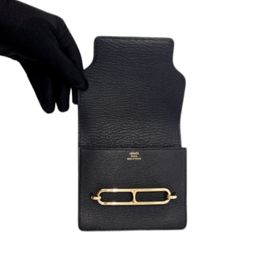 Hermes Roulis Slim Wallet Mysore Goatskin Permabrass Plated Hardware (Black)