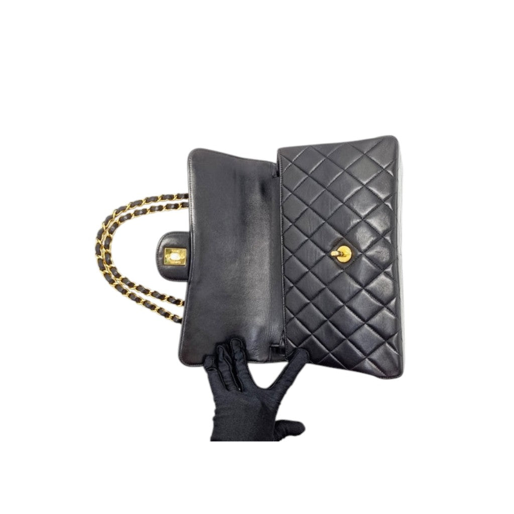 "RARE" Chanel Vintage Classic Double Sided Flap Medium Lambskin Ghw (Black)