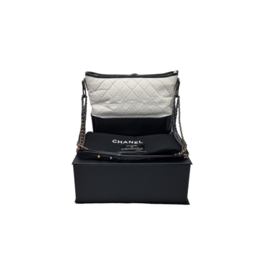 Chanel Gabrielle Medium Calfskin Leather 3 Tone Hardware (White/Black)