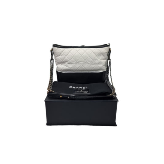 Chanel Gabrielle Medium Calfskin Leather 3 Tone Hardware (White/Black)