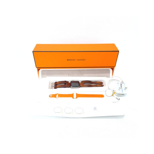 Hermes 2nd Series Apple Watch Double Buckle Cuff Etoupe Swift Leather Brown Shw