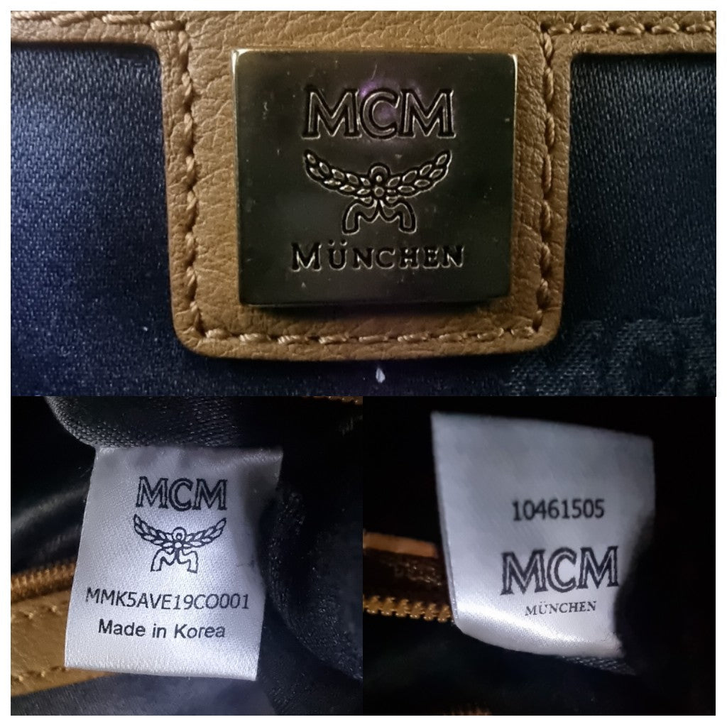 MCM Backpack Stack Studs Visetos Coated Canvas Leather Medium Ghw ( Brown)