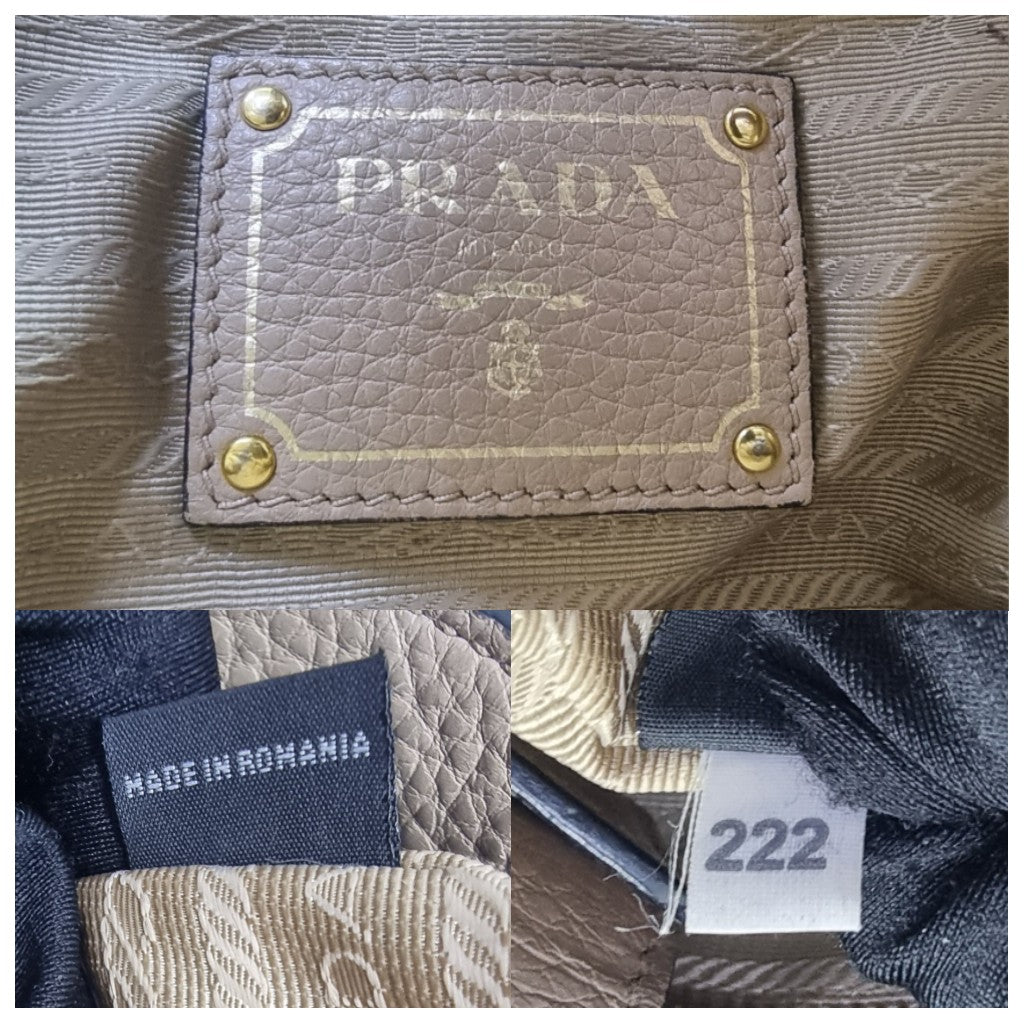 Prada 1BG112 Vitello Phenix Leather Shoulder Bag Ghw (Cameo)
