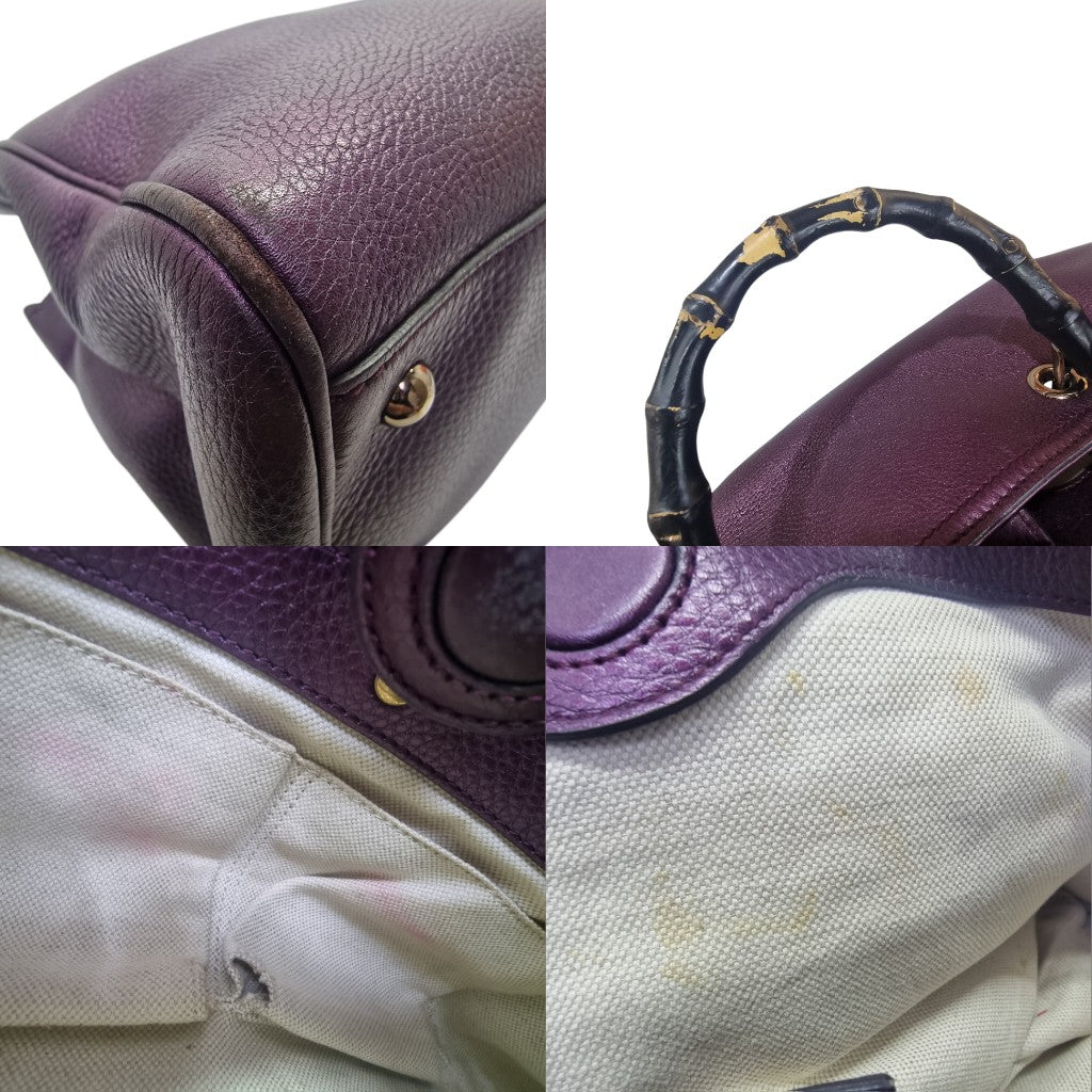 Gucci Bamboo Shopper Leather Tote Bag Ghw (Metallic Purple)