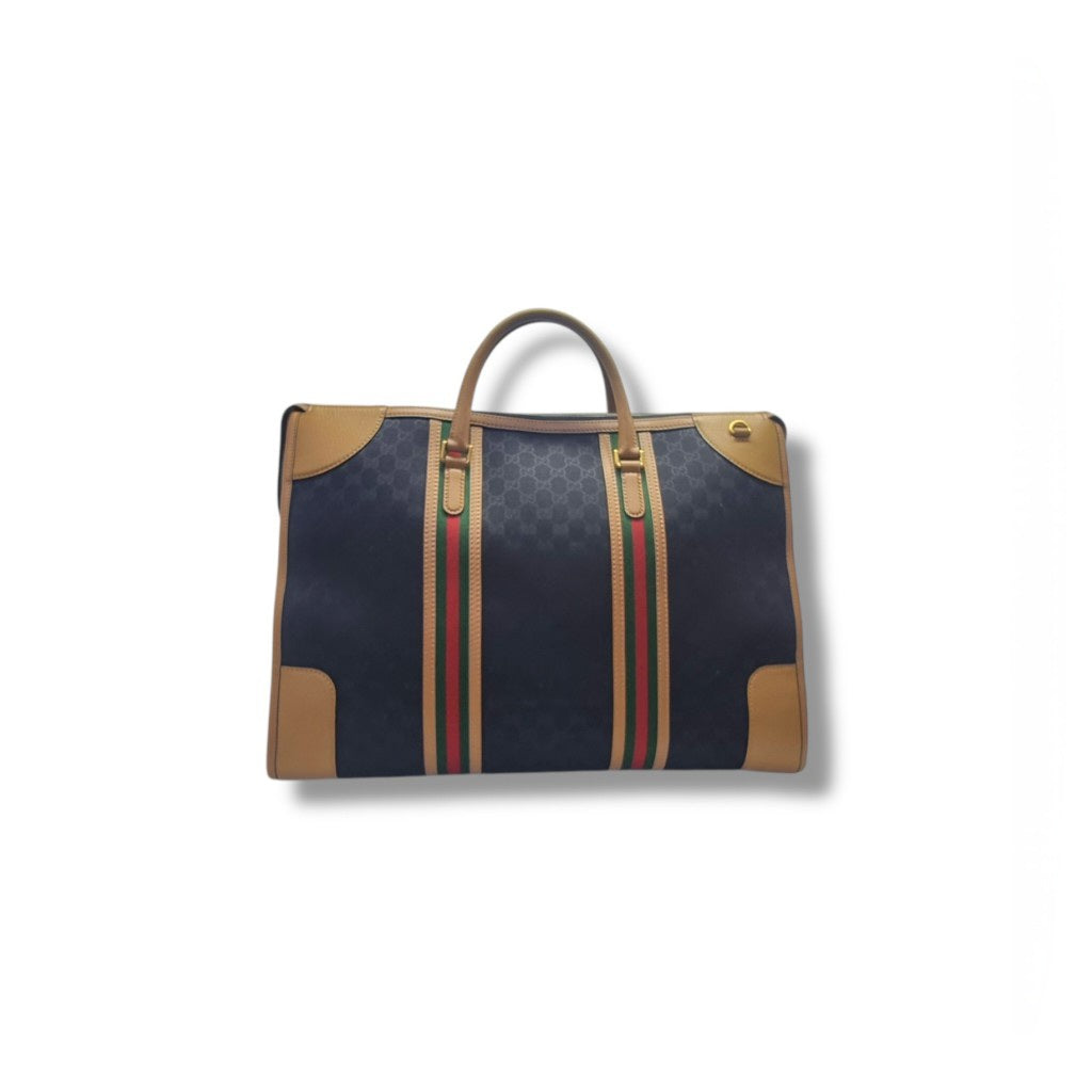 Gucci GG Bauletto Duffle Extra Large Canvas Bag Ghw (Black/Brown)