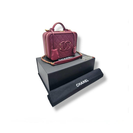 Chanel Filigree Vanity Case Caviar Ghw (Burgundy)