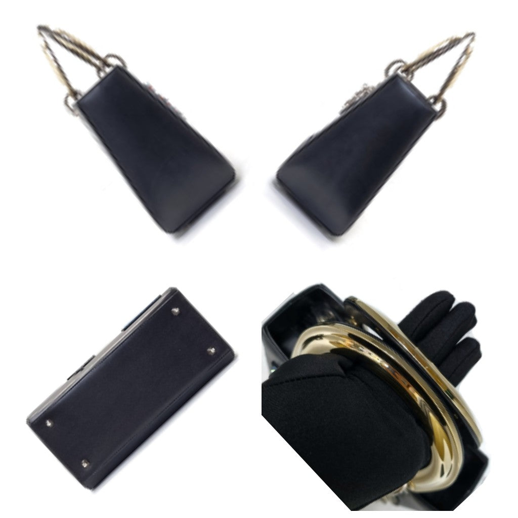 Christian Dior Lady Dior Medium Cannage Lambskin Patch Embellished Shw (Black)