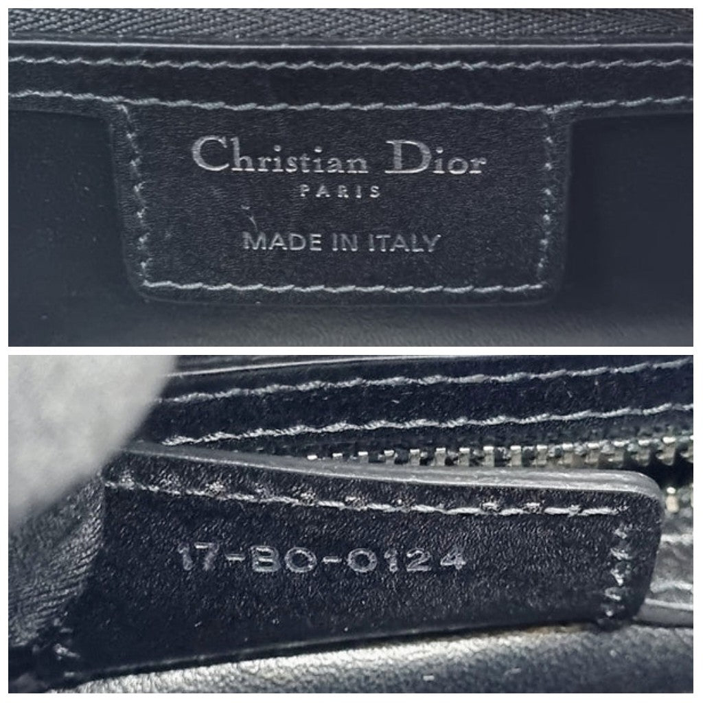 Christian Dior Lady Dior Medium Cannage Lambskin Patch Embellished Shw (Black)