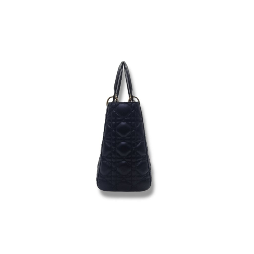 Christian Dior Lady Dior Medium Cannage Lambskin Ghw (Black)