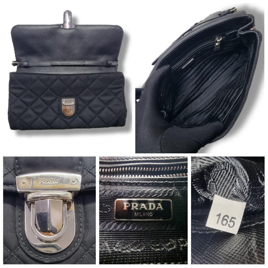 Prada BP0584 Nylon Quilted Crossbody Shw (Black)