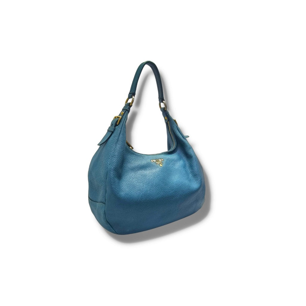 Prada Vitello Daino Leather Hobo Bag Ghw (Turquoise)