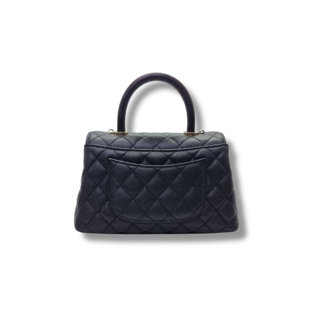 Chanel Coco Lizard Handle Small Caviar Light Gold Hw (Black)
